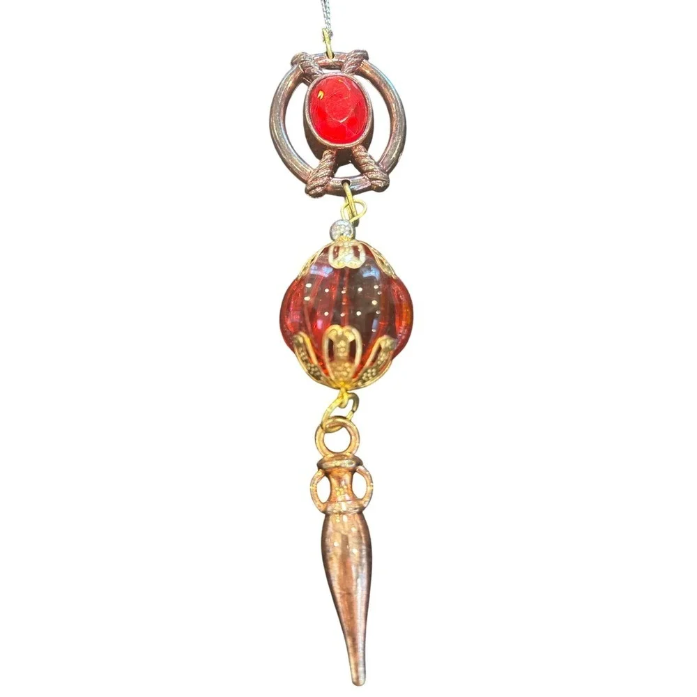 Bohemian Beaded Tassel Ornate Dangling Pendant Charm Red Yellow‎ Gold